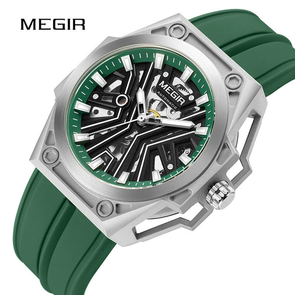 Wholesale Men's Sports Watch Mechanical Movement Stainless Steel Case Silicone Strap Waterproof Hollow Luminous