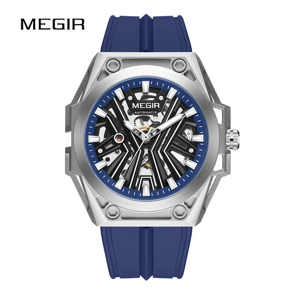 Wholesale Men's Sports Watch Mechanical Movement Stainless Steel Case Silicone Strap Waterproof Hollow Luminous