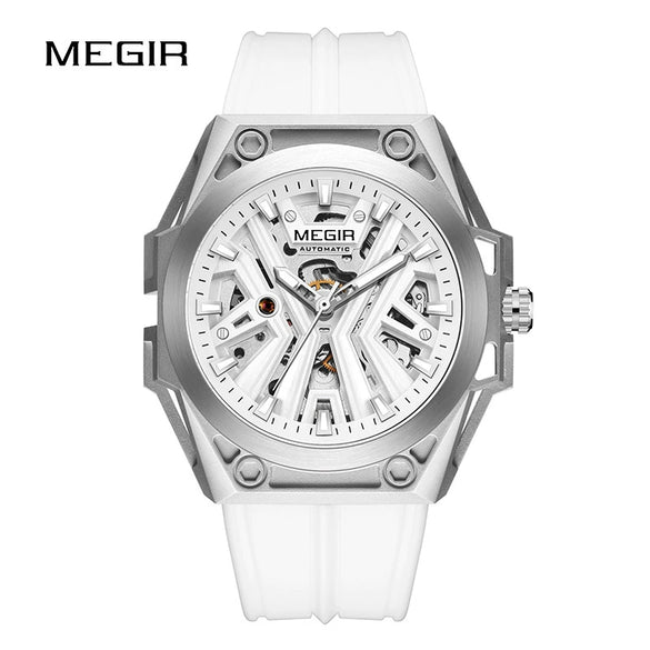 Wholesale Men's Sports Watch Mechanical Movement Stainless Steel Case Silicone Strap Waterproof Hollow Luminous