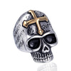 Wholesale Men's Stainless Steel Cross Ghost Head Skull Ring With Polishing Process