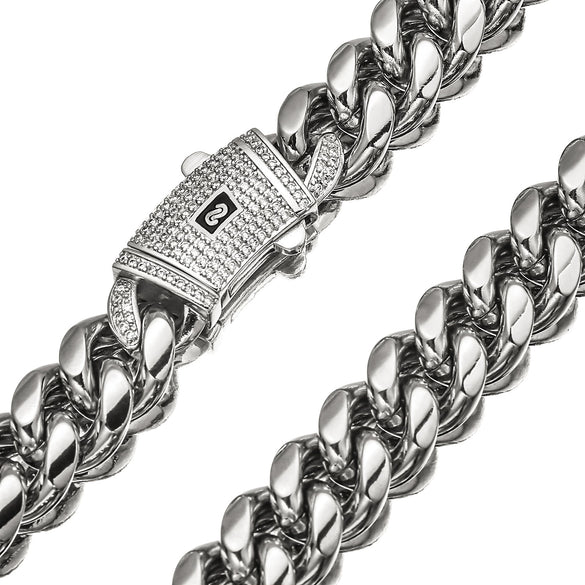 Wholesale Men's Stainless Steel Cuban Chain Necklace With Geometric Pattern Polished And Electroplated