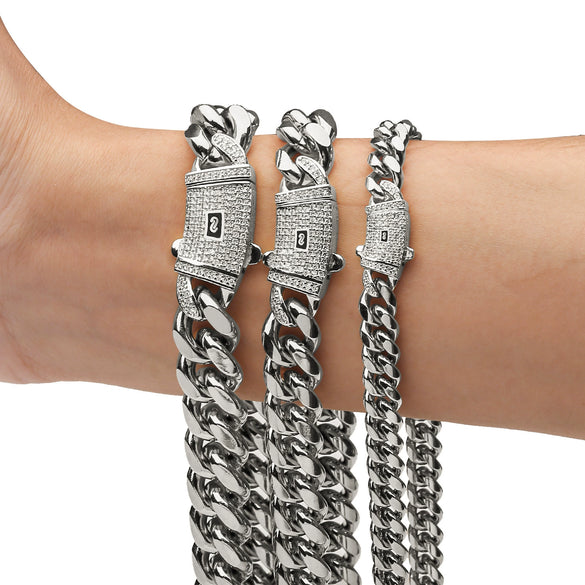 Wholesale Men's Stainless Steel Cuban Chain Necklace With Geometric Pattern Polished And Electroplated