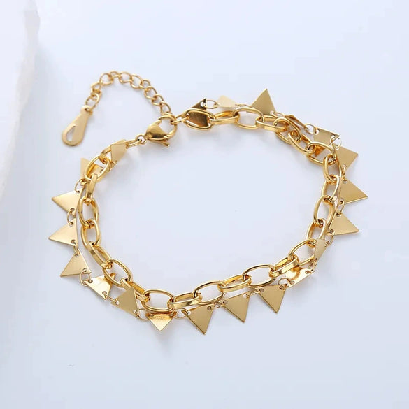 Wholesale Men's Stainless Steel Electroplated Geometric Heartshaped Triangle Double Splicing Bracelet