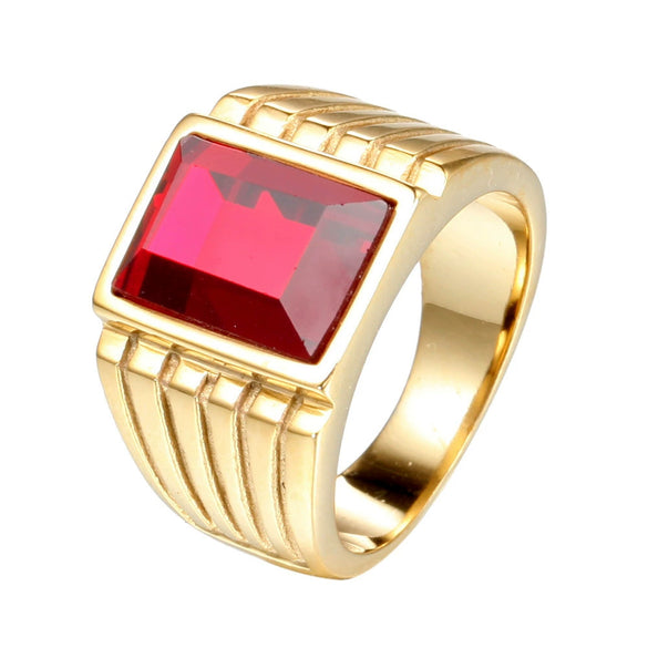 Wholesale Men's Stainless Steel Geometric Gemstone Ring With Electroplating