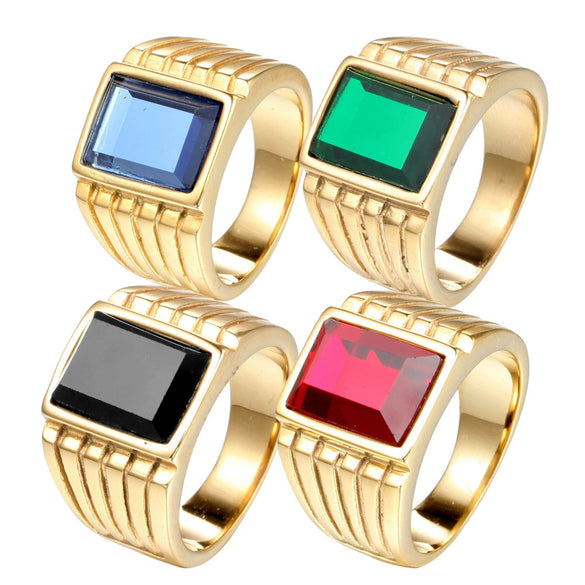 Wholesale Men's Stainless Steel Geometric Gemstone Ring With Electroplating