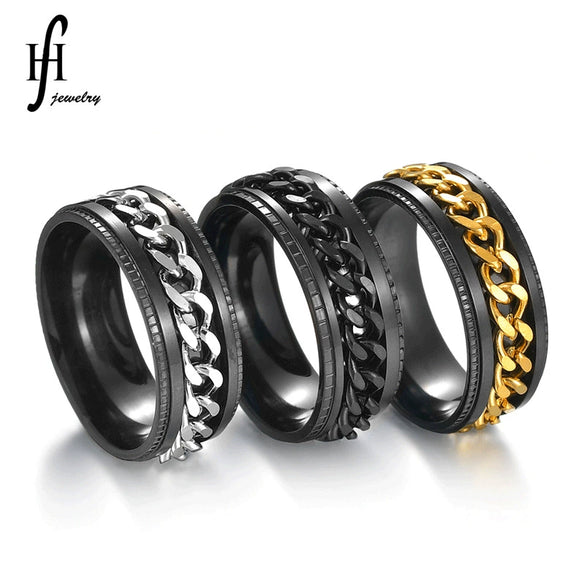 Wholesale Men's Stainless Steel Geometric Rotatable Embossed Ring With Electroplating