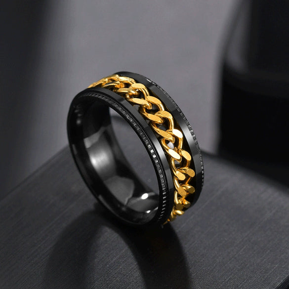 Wholesale Men's Stainless Steel Geometric Rotatable Embossed Ring With Electroplating