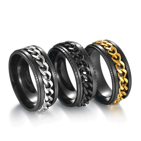 Wholesale Men's Stainless Steel Geometric Rotatable Embossed Ring With Electroplating