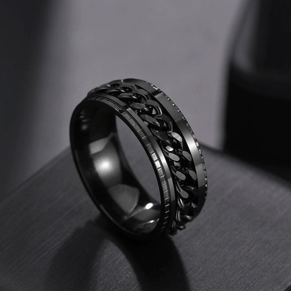 Wholesale Men's Stainless Steel Geometric Rotatable Embossed Ring With Electroplating