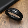 Wholesale Men's Stainless Steel Leather Rope Bracelet Retro Geometric Handmade