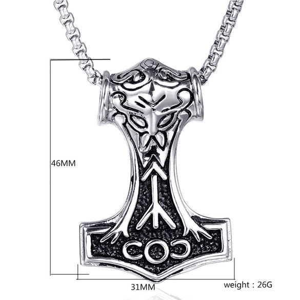 Wholesale Men's Stainless Steel Thor Hammer Pendant Necklace With Geometric Pattern And Casting Process Vintage Accessories Jewelry