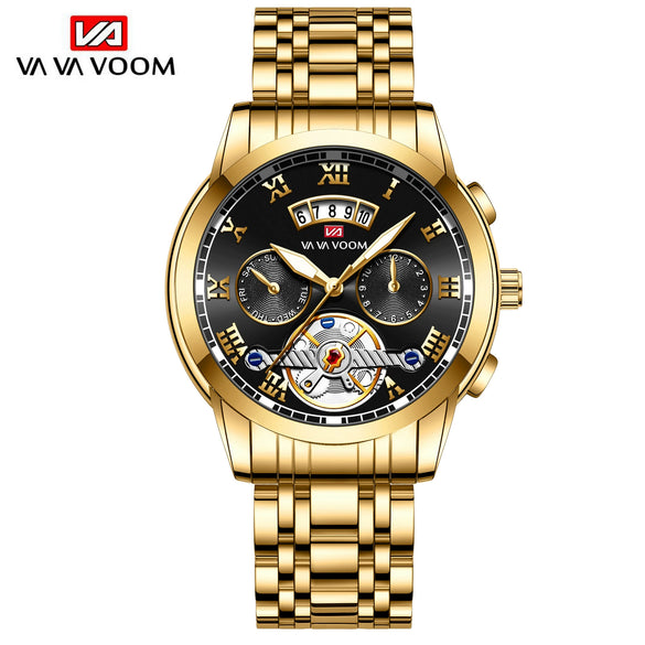 Wholesale Men's Stainless Steel Tourbillon Nonautomatic Mechanical Multifunction Leisure Round Dial Waterproof Watch