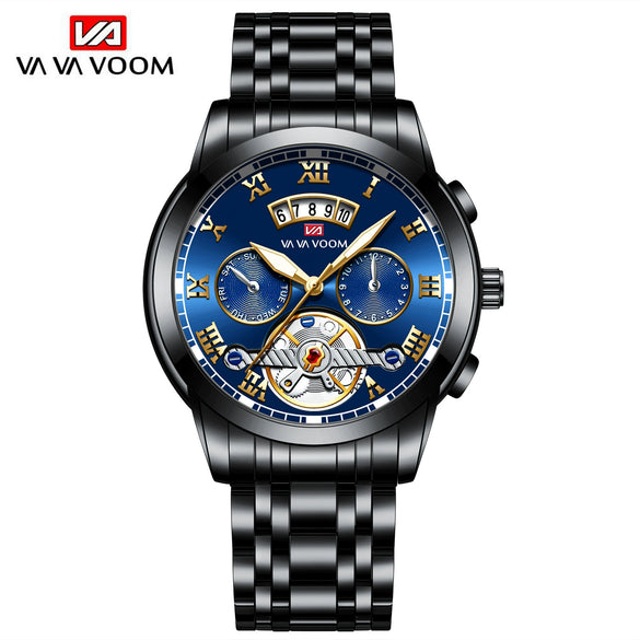 Wholesale Men's Stainless Steel Tourbillon Nonautomatic Mechanical Multifunction Leisure Round Dial Waterproof Watch