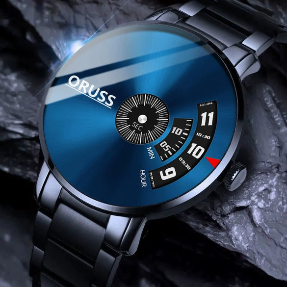 Wholesale Men's Steel Mirror Automatic Quartz Watch Leisure Style Round Dial Stainless Steel Clasp Mineral Strengthened Glass Mirror