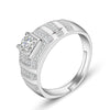 Wholesale Men's 925 Sterling Silver Geometric Ring With Loose Simulation Diamond And Platinum Electroplated