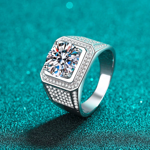 Wholesale Men's 925 Sterling Silver Ring With Moissanite Rhombus Pattern Plated Pt950 Gold