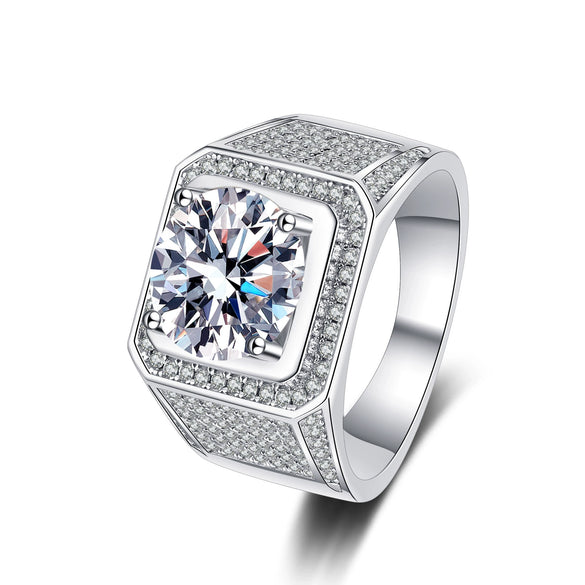 Wholesale Men's 925 Sterling Silver Ring With Moissanite Rhombus Pattern Plated Pt950 Gold
