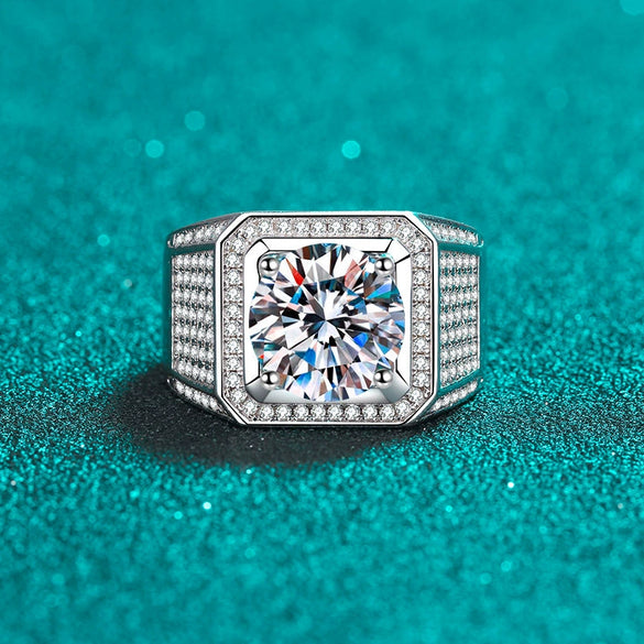 Wholesale Men's 925 Sterling Silver Ring With Moissanite Rhombus Pattern Plated Pt950 Gold