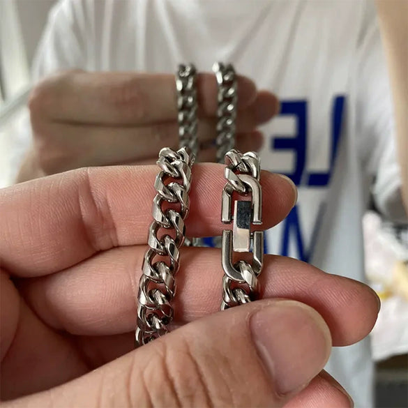 Wholesale Men's Titanium Steel And Stainless Steel Cuban Necklace With Round Mill Chain And Geometric Pattern Encryption Jewelry