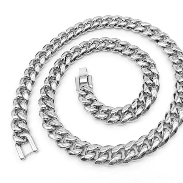 Wholesale Men's Titanium Steel And Stainless Steel Cuban Necklace With Round Mill Chain And Geometric Pattern Encryption Jewelry