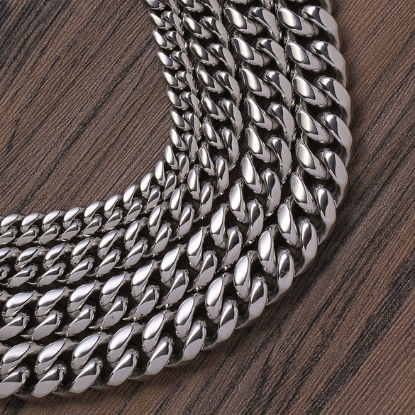 Wholesale Men's Titanium Steel And Stainless Steel Cuban Necklace With Round Mill Chain And Geometric Pattern Encryption Jewelry