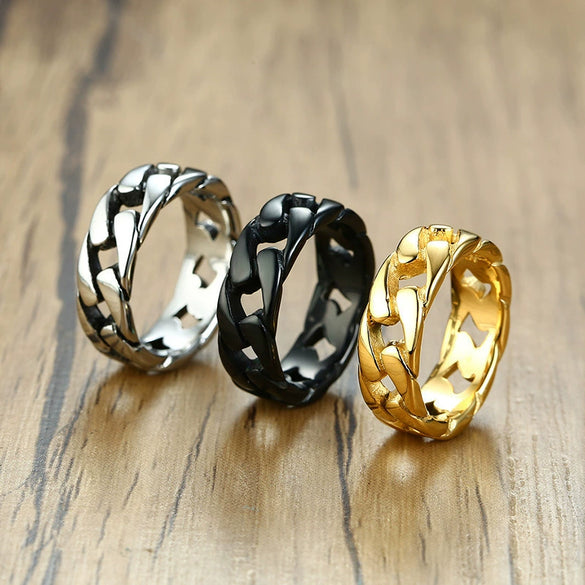 Wholesale Men's Titanium Steel Geometric Chain Ring Jewelry With Electroplating