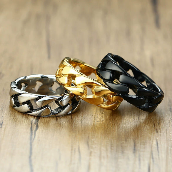 Wholesale Men's Titanium Steel Geometric Chain Ring Jewelry With Electroplating