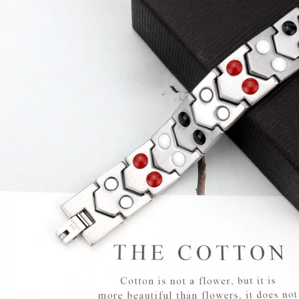 Wholesale Men's Titanium Steel Geometric Doublerow Magnet Bracelet With Gold Electroplating