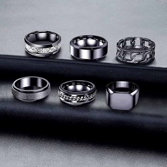 Wholesale Men's Titanium Steel Retro Punk Square Geometric Ring With Electroplating