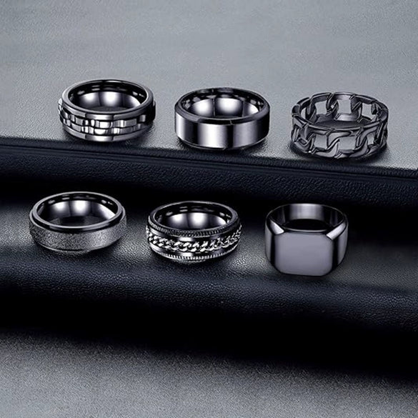 Wholesale Men's Titanium Steel Retro Punk Square Geometric Ring With Electroplating