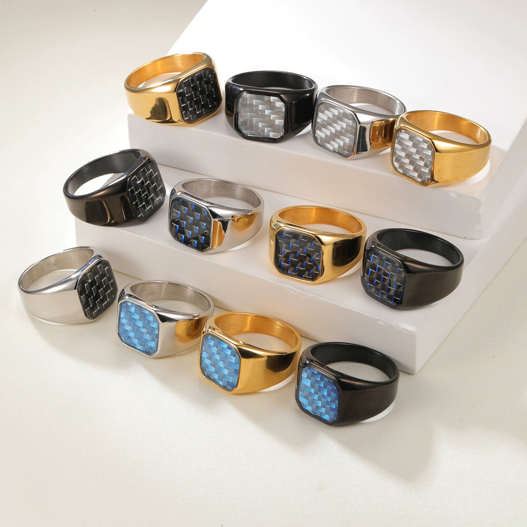Wholesale Men's Titanium Steel Ring With Geometric Pattern And Carbon ...
