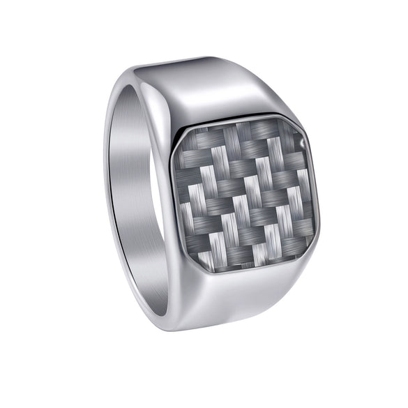 Wholesale Men's Titanium Steel Ring With Geometric Pattern And Carbon Fiber Inlay And Electroplating Processing