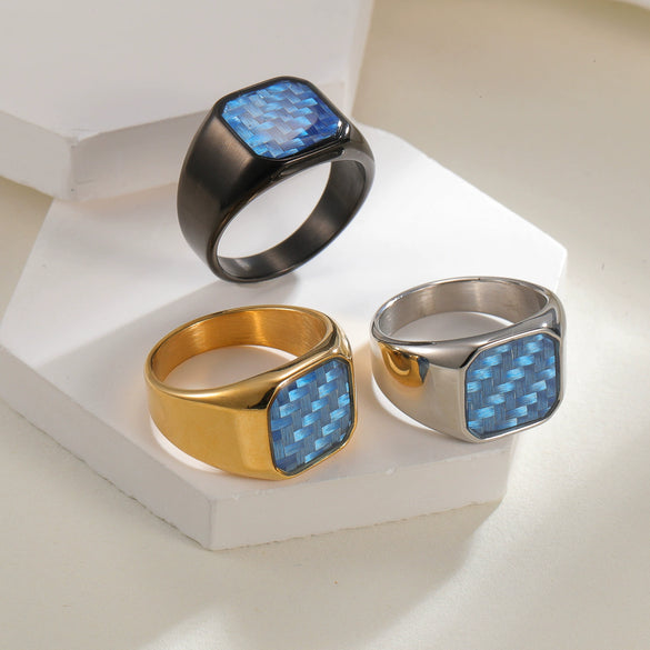 Wholesale Men's Titanium Steel Ring With Geometric Pattern And Carbon Fiber Inlay And Electroplating Processing