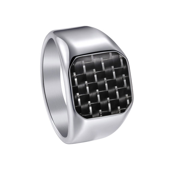 Wholesale Men's Titanium Steel Ring With Geometric Pattern And Carbon Fiber Inlay And Electroplating Processing