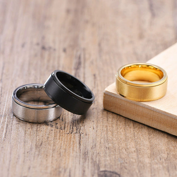 Wholesale Men's Titanium Steel Rotary Decompression Ring With Geometric Pattern And Electroplating Treatment