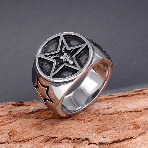 Wholesale Men's Titanium Steel Sixpointed Star Ring With Electroplating Treatment