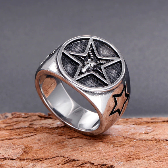 Wholesale Men's Titanium Steel Sixpointed Star Ring With Electroplating Treatment