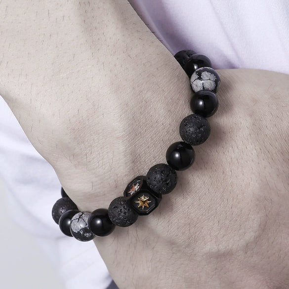 Wholesale Men's Titanium Steel Snowflake Sixpointed Star Rhombus Pattern Electroplated Bracelet