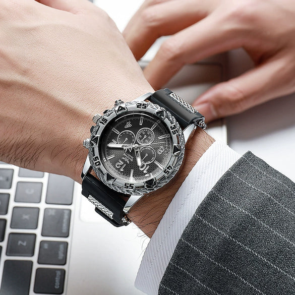 Wholesale Men's Watch Alloy Case Silicone Strap Round Dial Quartz Movement