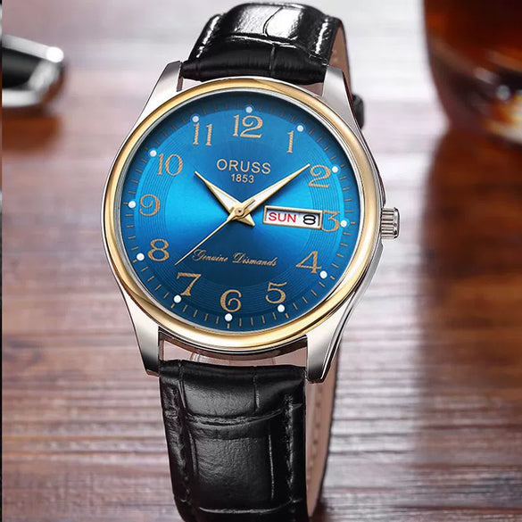 Wholesale Men's Waterproof Fashionable Watch Alloy Case Pu Strap Round Dial