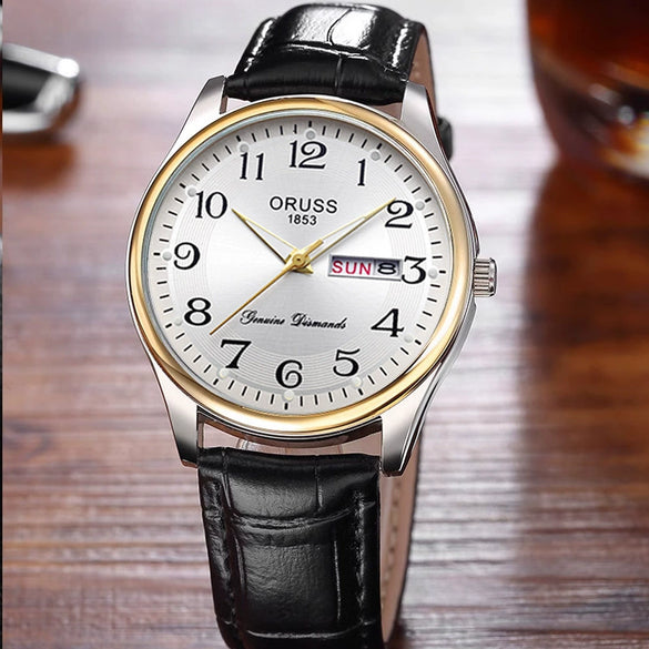 Wholesale Men's Waterproof Fashionable Watch Alloy Case Pu Strap Round Dial