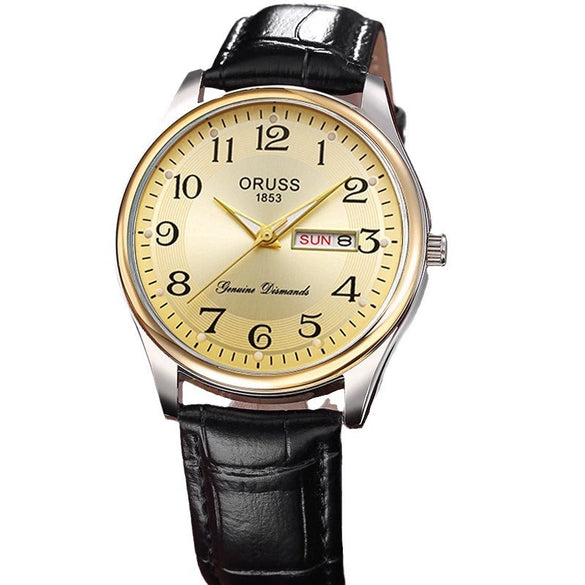 Wholesale Men's Waterproof Fashionable Watch Alloy Case Pu Strap Round Dial