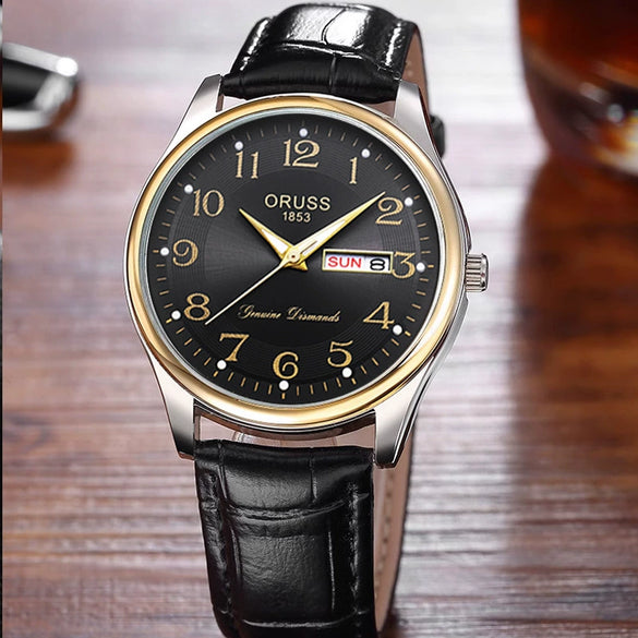 Wholesale Men's Waterproof Fashionable Watch Alloy Case Pu Strap Round Dial