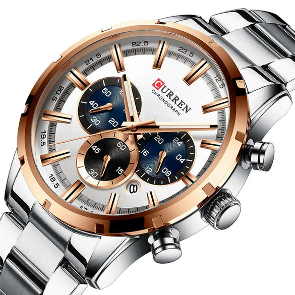 Wholesale Men's Waterproof Quartz Business Watch With Sixpin Calendar Stainless Steel Belt And Alloy Case Round Dial