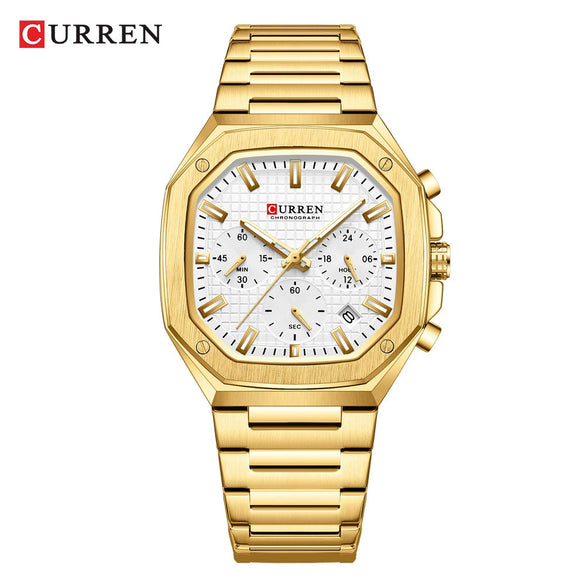Wholesale Men's Waterproof Quartz Chronograph Wrist Watch With Calendar Square Dial Alloy Case Stainless Steel Strap And Buckle