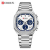 Wholesale Men's Waterproof Quartz Chronograph Wrist Watch With Calendar Square Dial Alloy Case Stainless Steel Strap And Buckle