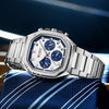 Wholesale Men's Waterproof Quartz Chronograph Wrist Watch With Calendar Square Dial Alloy Case Stainless Steel Strap And Buckle
