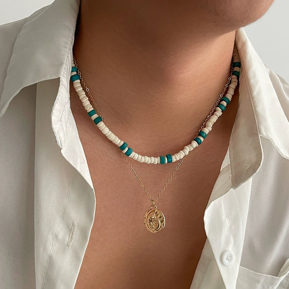 Wholesale Men's Wooden Bead Jewelry With Alloy Snail Pendant And Geometric Pattern Handmade Necklace