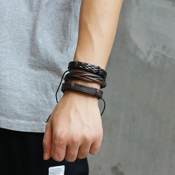 Wholesale Men's Woven Cowhide Bracelet Geometric Style Jewelry