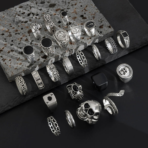 Wholesale Men's Zinc Alloy Geometric Skull Oil Drop Hiphop Niche Ring With Electroplating